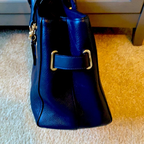 Large navy blue with gold accents coach handbag - Picture 3 of 6